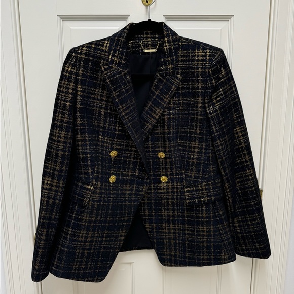 Elie Tahari Jezebel Metallic Double Breasted Tweed Blazer in Black / Gold Sz 10 - Picture 9 of 14